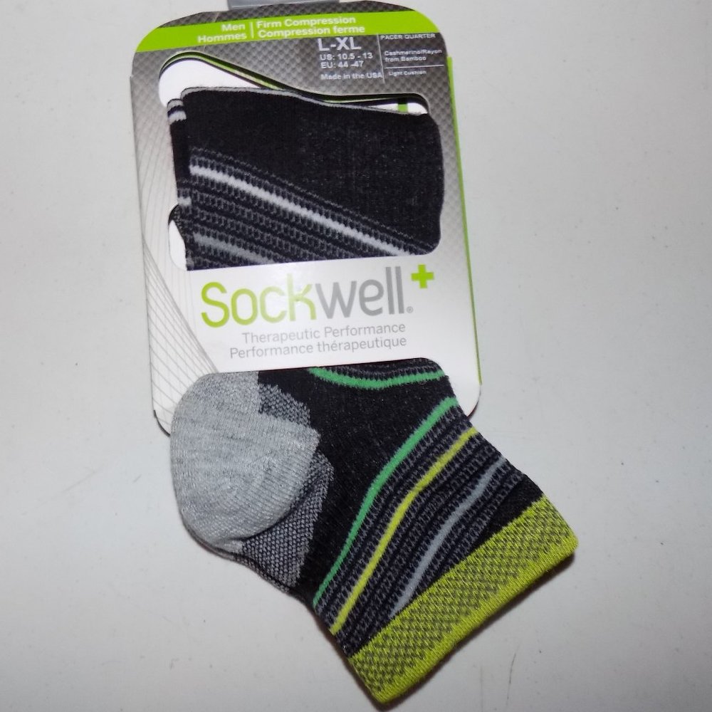 New Sockwell Pacer Quarter firm compression merino wool/rayon/nylon  made in USA